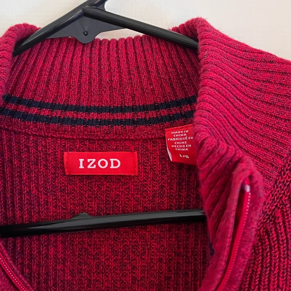 IZOD Red Men’s Knit Quarter Zip Sweater - Picture 2 of 4